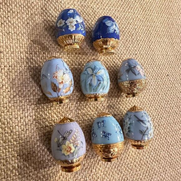 HOUSE OF FABERGE- Sapphire Garden Hand Painted Porcelain 8 piece Eggs limited ed - Picture 6 of 8